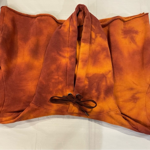 Tie Dye Cropped Hoodie Rust Orange Oversized Streetwear Raw Hem - Picture 4 of 5